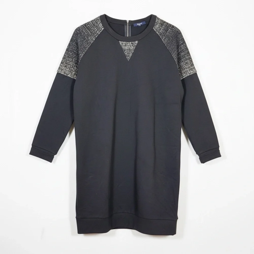 Madewell Black Ponte Baseball Dress L Tweed Mixed Media‎ Contrast Raglan Zip